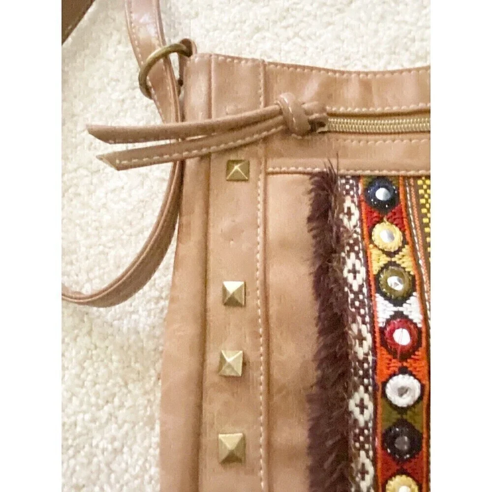 Boho Hippie Crossbody Embroidered Handbag Shoulder Festival Brown Beaded Gypsy